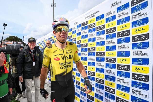 Wout van Aert of Team Visma-Lease a Bike pictured after winning the men s Paris-Roubaix cycling race, Sunday 12 April 2026, around Roubaix, France. The 123rd edition of Paris-Roubaix cycling races will take on Sunday, with the women riding 143,1 km the men riding 258,3 km on Sunday. POOLxETIENNExGARNIER  x170585639x