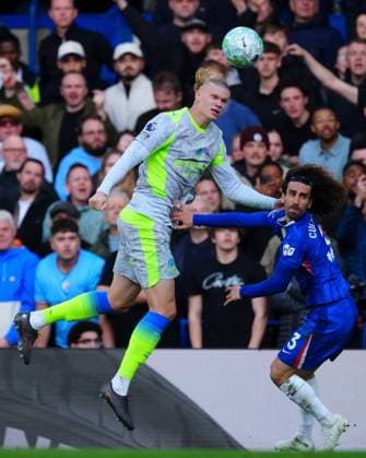 Erling Haaland of Manchester City battles with Marc Cucurella of Chelsea Chelsea v Manchester City, Premier League, Football, Stamford Bridge, London, UK - 12 Apr 2026London Stamford Bridge United Kingdom EDITORIAL USE ONLY No use with unauthorised audio, video, data, fixture lists, club league logos or live services. Online in-match use limited to 120 images, no video emulation. No use in betting, games or single club league player publications. Copyright: xJavierxGarcia Shutterstockx 16823620ba