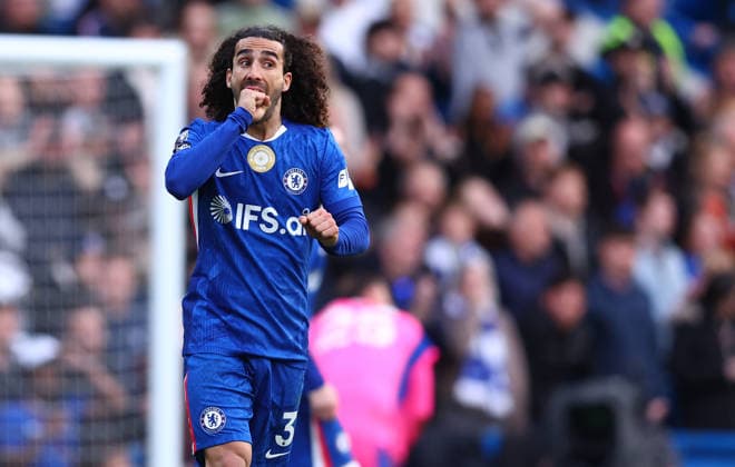 London, England, 12th April 2026. Marc Cucurella of Chelsea reacts after missing a shot on goal during the Chelsea vs Manchester City Premier League match at Stamford Bridge, London. Picture credit should read: Paul Terry Sportimage EDITORIAL USE ONLY. No use with unauthorised audio, video, data, fixture lists, club league logos or live services. Online in-match use limited to 120 images, no video emulation. No use in betting, games or single club league player publications. SPI_046_PT_Chelsea_Man_City SPI-4683-0046