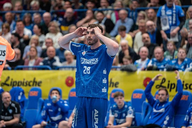 TBV Lemgo Lippe GER vs Fuechse Berlin GER , Handball, Daikin Handball Bundesliga, 28 Matchday, 12 4 2026, Season 2025 2026, Lemgo Hendrik Wagner TBV Lemgo Lippe, 28 is dissatisfied Lemgo Phoenix Contact Arena Germany