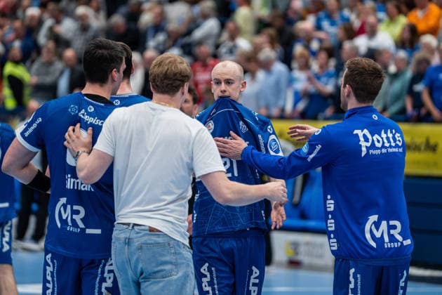 TBV Lemgo Lippe GER vs Fuechse Berlin GER , Handball, Daikin Handball Bundesliga, 28 Matchday, 12 4 2026, Season 2025 2026, Lemgo Leve Carstensen TBV Lemgo Lippe, 21 is sad after the defeat against the Fuechse Berlin GER Lemgo Phoenix Contact Arena Germany