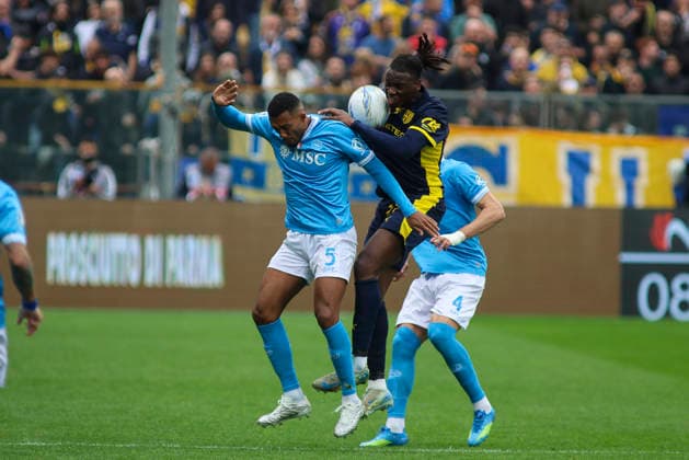 Parma Calcio 1913 v SSC Napoli - Serie A Juan Jesus of SSC Napoli battles for the ball with Nesta Elphege of Parma AC during the Serie A match between Parma Calcio and SSC Napoli at New Balance Arena in Parma, Italy, on April 12, 2026. Parma Italy  Copyright: xDavidexCasentinix originalFilename:casentini-parmacal260412_npk3T.jpg