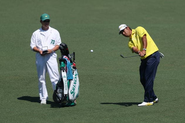 Golf - Masters Tournament round 4 Hideki Matsuyama of Japan hits on the second fairway in Round 4 of the 2026 Masters tournament in Augusta, Georgia, USA, 12 April 2026. AUGUSTA GEORGIA United States  Copyright: xCHRISxTORRESx