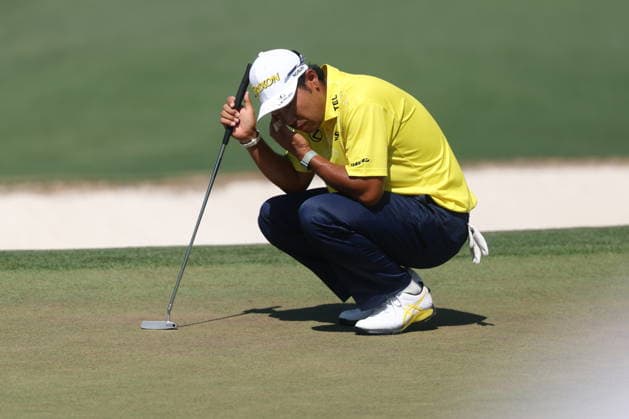 Golf - Masters Tournament round 4 Hideki Matsuyama of Japan on the second green in Round 4 of the 2026 Masters tournament in Augusta, Georgia, USA, 12 April 2026. AUGUSTA GEORGIA United States  Copyright: xCHRISxTORRESx