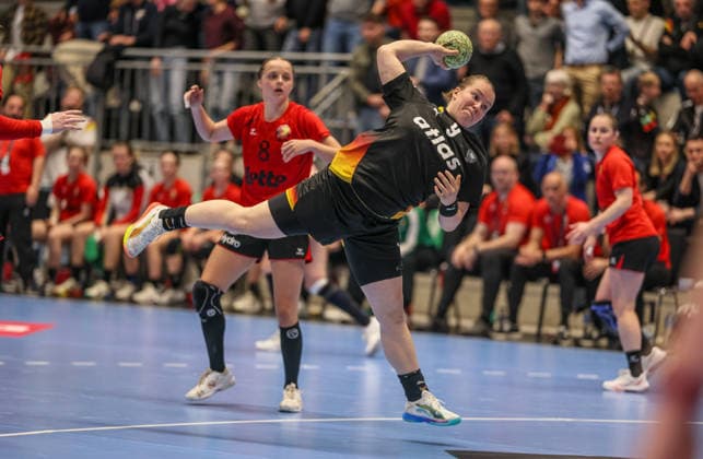 GER, Hamm, Germany vs Belgium, EHF EURO Qualifiers, Handball, EHF, Season 2025 2026, WESTPRESS arena, 6 Matchday in picture Lisa Antl Germany 9 DFB DFL REGULATIONS PROHIBIT ANY USE OF PHOTOGRAPHS AS IMAGE SEQUENCES AND OR QUASI VIDEO, 12 04 2026 Copyright: HMBxMedia HendrikxHamelau