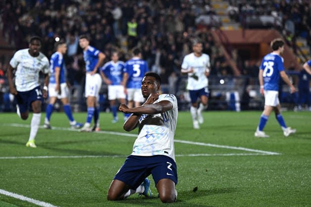 Db Como 12 04 2026 - campionato di calcio serie A Como-Inter foto Daniele Buffa Image nella foto: esultanza gol Denzel Dumfries 