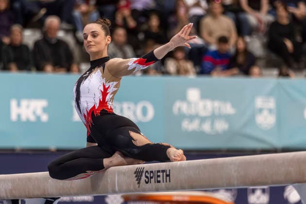 DOBRO FIG Apparatus World Cup Osijek 2026 Finals OSIJEK, CROATIA - APRIL 12: Pauline Schafer-Betz of Germany competes on the balance beam during the women™s apparatus finals on the second day of the FIG Artistic Gymnastics World Cup World Cup Osijek 2026 at Gradski Vrt Hall on April 12, 2026 in Osijek, Croatia.  DavorxJavorovic PIXSELL
