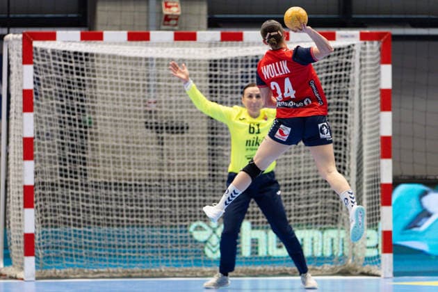 KRISTIANSAND, NORWAY - APRIL 12: Anniken Wollik of Norway shoots the ball during the Womens EHF Euro Cup 2026 match between Norway and Slovakia at Aquarama Arena on April 12, 2026 in Kristiansand, Norway. (Photo by Ane Frosaker Sports Press Photo) Copyright: xAnexFrosakerx xSPPx Sportspressphoto_SPR128635