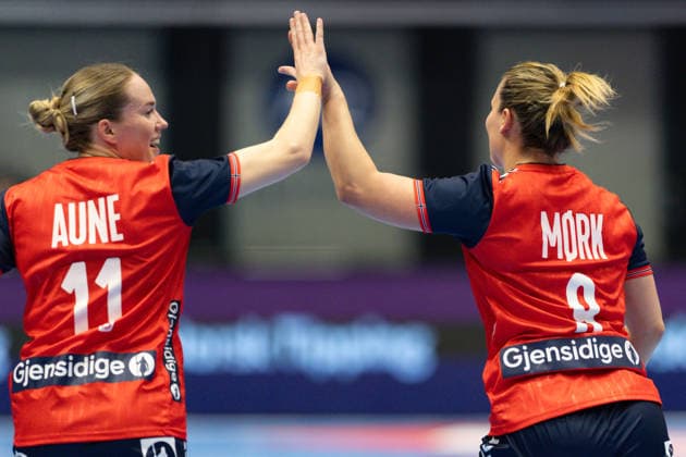 KRISTIANSAND, NORWAY - APRIL 12: Malin Aune of Norway and Nora Mork of Norway are seen during the Womens EHF Euro Cup 2026 match between Norway and Slovakia at Aquarama Arena on April 12, 2026 in Kristiansand, Norway. (Photo by Ane Frosaker Sports Press Photo) Copyright: xAnexFrosakerx xSPPx Sportspressphoto_SPR128665