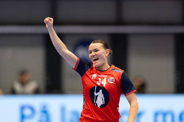 KRISTIANSAND, NORWAY - APRIL 12: Anniken Wollik of Norway celebrates after scoring during the Womens EHF Euro Cup 2026 match between Norway and Slovakia at Aquarama Arena on April 12, 2026 in Kristiansand, Norway. (Photo by Ane Frosaker Sports Press Photo) Copyright: xAnexFrosakerx xSPPx Sportspressphoto_SPR128666