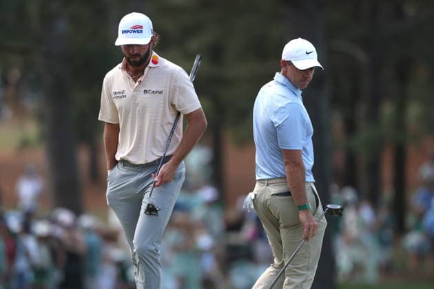 Golf - Masters Tournament round 4 Cameron Young of the US (L) and Rory McIlroy of Northern Ireland (R) on the seventh green in Round 4 of the 2026 Masters tournament in Augusta, Georgia, USA, 12 April 2026. AUGUSTA GEORGIA United States  Copyright: xCHRISxTORRESx