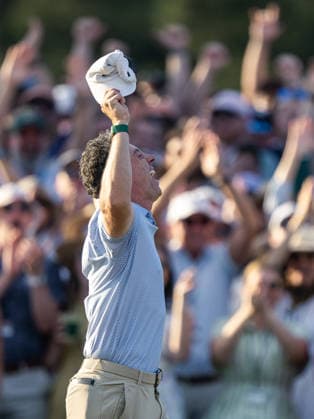 260412 Rory McIlroy of Northern Ireland celebrates during the final round of the 2026 Masters Golf Tournament on April 12, 2026 in Augusta Photo Petter Arvidson BILDBYRAN kod PA PA1196 golf masters bbeng the masters augusta jubel  Copyright: PETTERxARVIDSON BB260412PA255