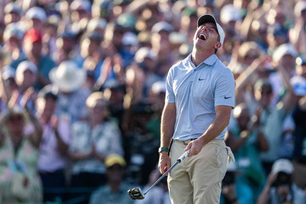260412 Rory McIlroy of Northern Ireland celebrates during the final round of the 2026 Masters Golf Tournament on April 12, 2026 in Augusta Photo Petter Arvidson BILDBYRAN kod PA PA1196 golf masters bbeng the masters augusta jubel  Copyright: PETTERxARVIDSON BB260412PA261