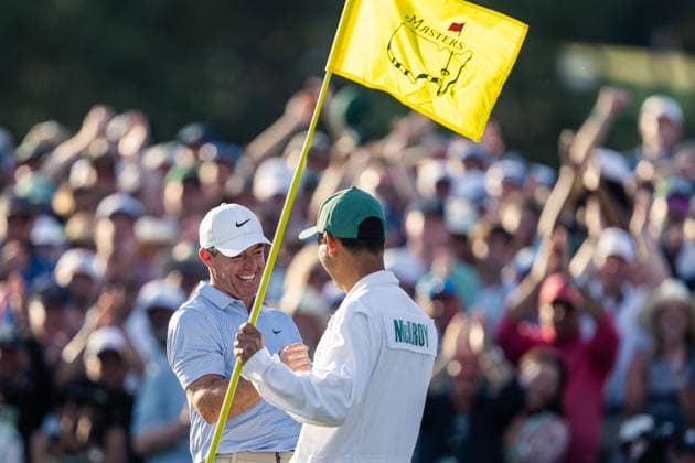 260412 Rory McIlroy of Northern Ireland celebrates during the final round of the 2026 Masters Golf Tournament on April 12, 2026 in Augusta Photo Petter Arvidson BILDBYRAN kod PA PA1196 golf masters bbeng the masters augusta jubel  Copyright: PETTERxARVIDSON BB260412PA266