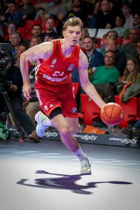 Justus Hollatz 21 FC Bayern Muenchen Basketball , FC Bayern Muenchen Basketball vs Niners Chemnitz, easyCredit BBL, Basketball, Bundesliga, Men, Main Round, April 12, 2026 Munich Bavaria Germany Copyright: xkolbert-press MartinxAgüerax