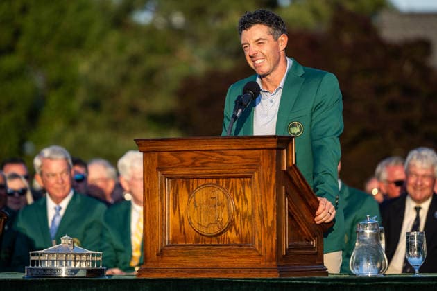 260412 Rory McIlroy of Northern Ireland during the Green Jacket Ceremony after winning the final round of the 2026 Masters Golf Tournament on April 12, 2026 in Augusta Photo Petter Arvidson BILDBYRAN kod PA PA1196 golf masters bbeng the masters augusta jubel  Copyright: PETTERxARVIDSON BB260412PA276
