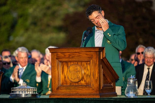 260412 Rory McIlroy of Northern Ireland during the Green Jacket Ceremony after winning the final round of the 2026 Masters Golf Tournament on April 12, 2026 in Augusta Photo Petter Arvidson BILDBYRAN kod PA PA1196 golf masters bbeng the masters augusta jubel  Copyright: PETTERxARVIDSON BB260412PA280