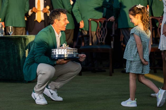 260412 Rory McIlroy of Northern Ireland celebrate with his daughter Poppy after winning the 2026 Masters Golf Tournament on April 12, 2026 in Augusta Photo Petter Arvidson BILDBYRAN kod PA PA1196 golf masters bbeng the masters augusta jubel  Copyright: PETTERxARVIDSON BB260412PA291