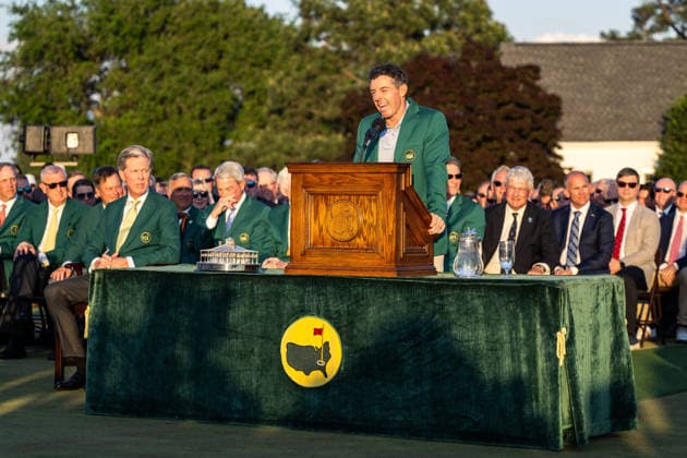 260412 Rory McIlroy of Northern Ireland during the Green Jacket Ceremony after winning the final round of the 2026 Masters Golf Tournament on April 12, 2026 in Augusta Photo Petter Arvidson BILDBYRAN kod PA PA1196 golf masters bbeng the masters augusta jubel  Copyright: PETTERxARVIDSON BB260412PA300