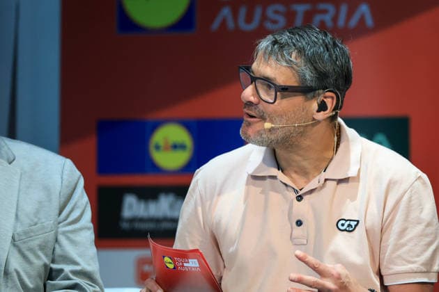 CYCLING - Tour of Austria GRAZ,AUSTRIA,13.APR.26 - CYCLING - Tour of Austria, presentation. Image shows host Stefan Steinacher.  GEPAxpictures xMarioxBuehner-Weinrauch