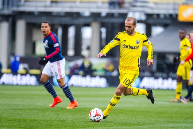 Columbus Crew forward Federico Higuain (10) handles the ball in the first half of the first leg of the Eastern Conference semi finals match between New England Revolution and Columbus Crew at Columbus Crew Stadium, in Columbus OH. November 1, 2014 ..Dorn Byg CSM Copyright: xDornxBygx