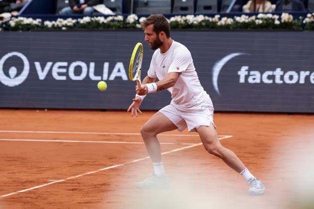 April 13, 2026, Barcelona, Barcelona, Spain: Corentin Moutet of France in action agaisnt Ignacio Buse of Peru during the First round tennis match of the Barcelona Open Banc Sabadell - Conde Godo 2026 Day 3 at Real Club de Tenis Barcelona on April 13, 2026 in Barcelona, Spain. Barcelona Open Banc Sabadell - Conde Godo 2026 Day 3  - ZUMAa181 20260413_zaa_a181_027 Copyright: xJavierxBorregox