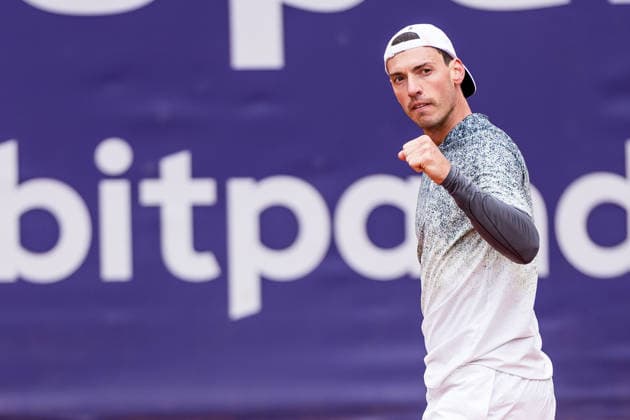 MUNICH, GERMANY - APRIL 13: Marc-Andrea Huesler (SUI) cheers during the BMW Open by Bitpanda Singles match between Botic van de Zandschulp (NED) vs Marc-Andrea Huesler (SUI) at MTTC Iphitos on April 13, 2026 in Munich, Germany. Bavaria Germany Copyright: xSteffiexWunderlx