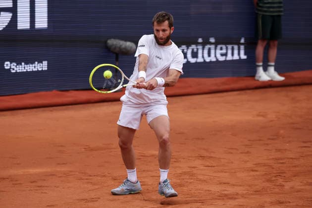 April 13, 2026, Barcelona, Barcelona, Spain: Corentin Moutet of France in action agaisnt Ignacio Buse of Peru during the First round tennis match of the Barcelona Open Banc Sabadell - Conde Godo 2026 Day 3 at Real Club de Tenis Barcelona on April 13, 2026 in Barcelona, Spain. Barcelona Spain - ZUMAa181 20260413_zaa_a181_104 Copyright: xJavierxBorregox