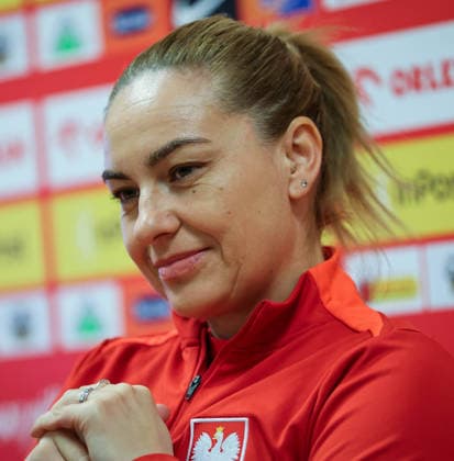 Poland WNT press conference, PK, Pressekonferenz Polsat Plus Arena, Gdansk, Poland 13 4 2026 Head Coach Nina Patalon Nina Patalon 13 4 2026  Copyright: x INPHO RyanxByrnex RB1_1124