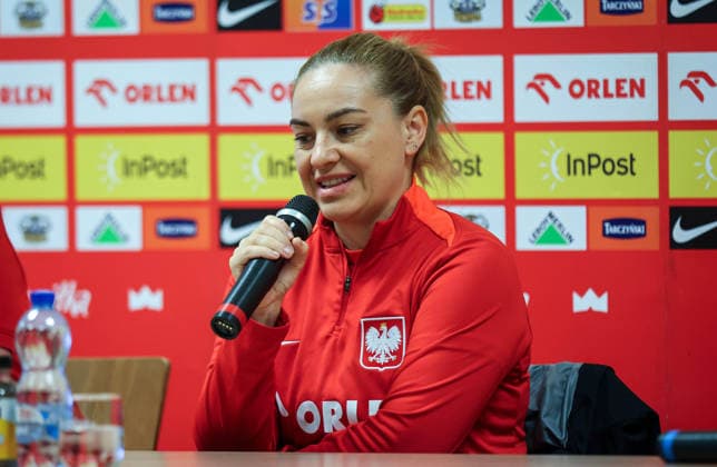 Poland WNT press conference, PK, Pressekonferenz Polsat Plus Arena, Gdansk, Poland 13 4 2026 Head Coach Nina Patalon Nina Patalon 13 4 2026  Copyright: x INPHO RyanxByrnex RB2_7904
