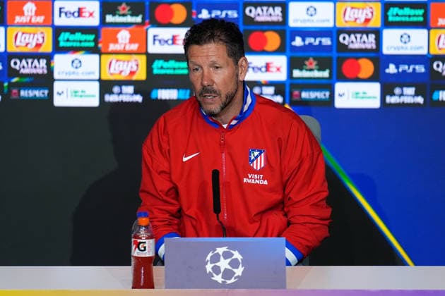 April 13, 2026, Madrid, Madrid, Spain: Diego Pablo Simeone, head coach of Atletico de Madrid, attends his press conference, PK, Pressekonferenz during the training day of Atletico de Madrid ahead the UEFA Champions League 2025 26 Quarter-Final Second Leg match against FC Barcelona, Barca at Riyadh Air Metropolitano on April 13, 2026, in Madrid, Spain. Madrid Spain - ZUMAa181 20260413_zaa_a181_192 Copyright: xDennisxAgyemanx