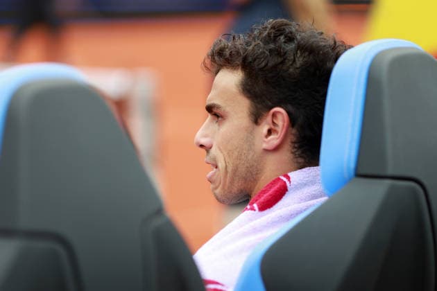 Francisco Cerundolo ARG sits on the chair during the break in play Copyright: xJuergenxHasenkopfx
