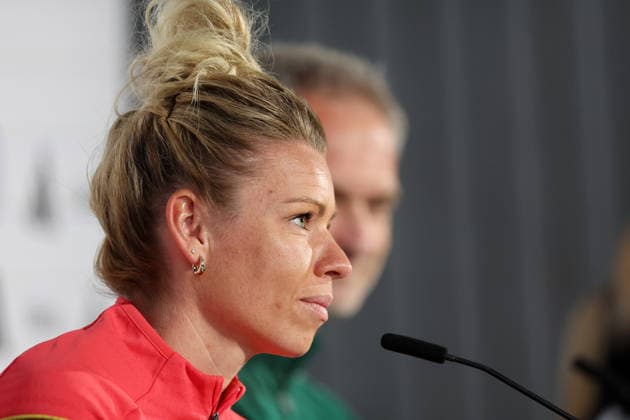 Linda Dallmann , Pressekonferenz , DFB Frauen-Nationalmannschaft Abschlusstraining , vor dem Spiel WM Qualifikation Deutschland-Österreich , Fußball , Frauen , in den Max Morlock Stadion, in Nürnberg , Bayern , Deutschland. April 13 , 2026 . Photo by: Davide Elias IPA Photo Pressefoto DENL Copyright: xDavidexEliasx
