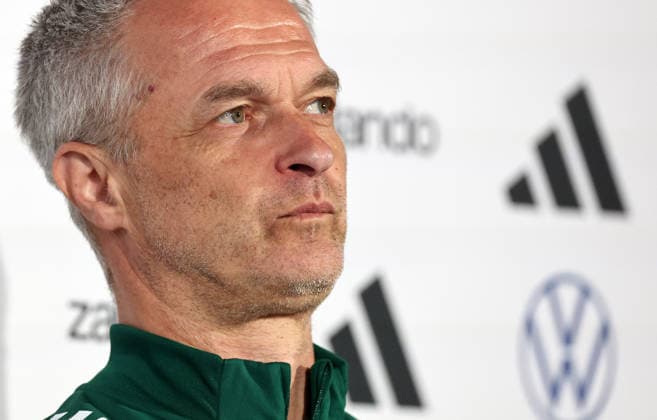 Christian Wück Trainer DFB , Pressekonferenz , DFB Frauen-Nationalmannschaft Abschlusstraining , vor dem Spiel WM Qualifikation Deutschland-Österreich , Fußball , Frauen , in den Max Morlock Stadion, in Nürnberg , Bayern , Deutschland. April 13 , 2026 . Photo by: Davide Elias IPA Photo Pressefoto DENL Copyright: xDavidexEliasx