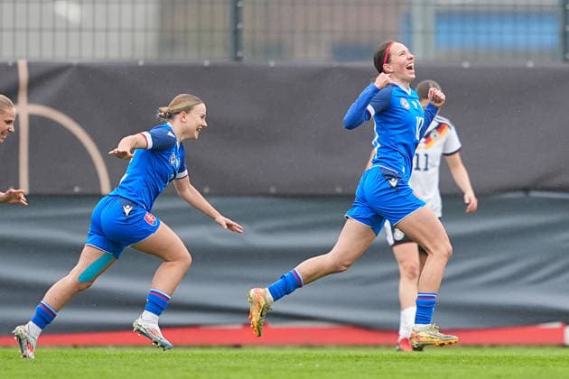 13 04 2026, xydrx, Soccer, International, European Championship Qualification U19 Women, Germany Slovakia, IMS Arena Goal celebration after the goal to 1 1 for Slovakia by scorer Lucia Rumancikova SVK, 10 together with Ema Marhevkova SVK, 2 DFB regulations prohibit any use of photographs as image sequences and or quasi video Copyright: HMBxMedia YannisxDreimann