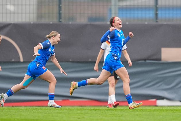 13 04 2026, xydrx, Soccer, International, European Championship Qualification U19 Women, Germany Slovakia, IMS Arena Goal celebration after the goal to 1 1 for Slovakia by scorer Lucia Rumancikova SVK, 10 together with Ema Marhevkova SVK, 2 DFB regulations prohibit any use of photographs as image sequences and or quasi video Copyright: HMBxMedia YannisxDreimann