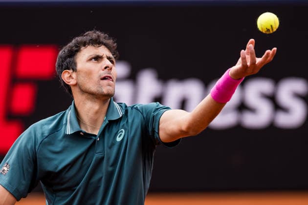 MUNICH, GERMANY - APRIL 13: Emilio Nava (USA) during the BMW Open by Bitpanda Singles match between Emilio Nava (USA) vs Ben Shelton (USA) at MTTC Iphitos on April 13, 2026 in Munich, Germany. Bavaria Germany Copyright: xSteffiexWunderlx