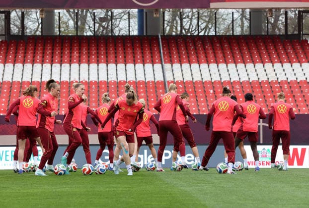 Frauen-Nationalmannschaft Abschlusstraining , vor dem Spiel WM Qualifikation Deutschland-Österreich , Fußball , Frauen , in den Max Morlock Stadion, in Nürnberg , Bayern , Deutschland. April 13 , 2026 . Photo by: Davide Elias IPA Photo Pressefoto DENL Copyright: xDavidexEliasx