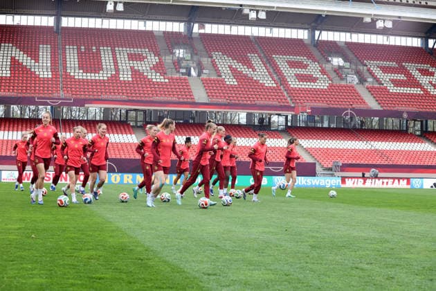 Frauen-Nationalmannschaft Abschlusstraining , vor dem Spiel WM Qualifikation Deutschland-Österreich , Fußball , Frauen , in den Max Morlock Stadion, in Nürnberg , Bayern , Deutschland. April 13 , 2026 . Photo by: Davide Elias IPA Photo Pressefoto DENL Copyright: xDavidexEliasx