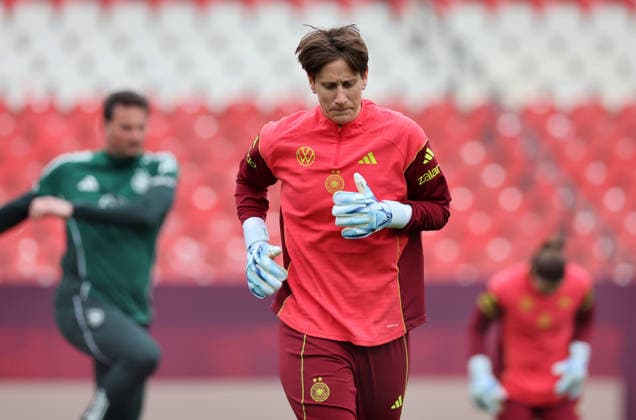 Ann-Katrin Berger , Frauen-Nationalmannschaft Abschlusstraining , vor dem Spiel WM Qualifikation Deutschland-Österreich , Fußball , Frauen , in den Max Morlock Stadion, in Nürnberg , Bayern , Deutschland. April 13 , 2026 . Photo by: Davide Elias IPA Photo Pressefoto DENL Copyright: xDavidexEliasx