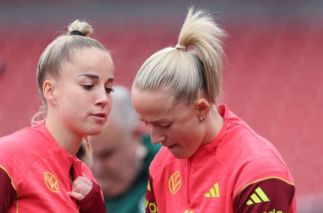 Gwinn - Lea Schüller , Frauen-Nationalmannschaft Abschlusstraining , vor dem Spiel WM Qualifikation Deutschland-Österreich , Fußball , Frauen , in den Max Morlock Stadion, in Nürnberg , Bayern , Deutschland. April 13 , 2026 . Photo by: Davide Elias IPA Photo Pressefoto DENL Copyright: xDavidexEliasx