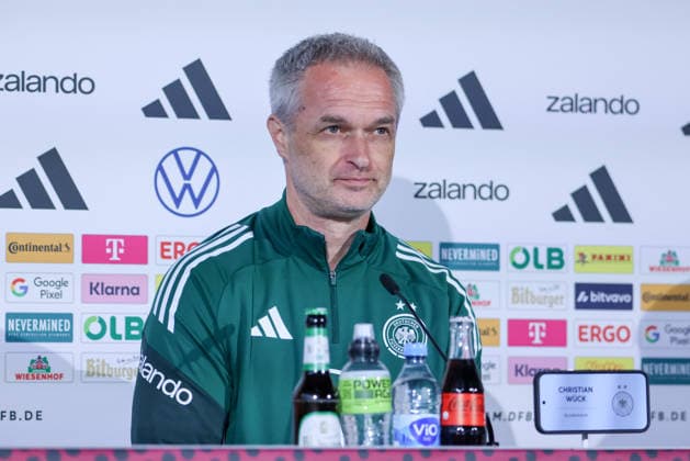 Nuremberg, Germany 13 April 2026 Preparation for the Womens World Cup qualifier Germany vs Austria Final press conference in Nuremberg In the picture national coach Christian Wück Wueck Germany at the final press conference him Nuremberg Copyright: HMBxMedia MadeleinexFantini