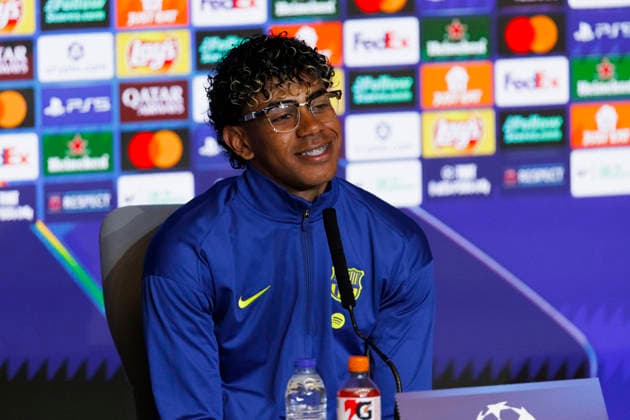 UEFA champions league - Atletico de Madrid vs Barcelona MADRID,SPAIN - 13 April:Lamine Yamal of FC Barcelona, Barca during the press conference, PK, Pressekonferenz prior to UEFA champions league 2025 26 match between Atletico de Madrid and Barcelona at Riyadh Air Metropolitano Stadium. (Photo by Guille Martinez f22photo) Madrid Riyadh Air Metropolitano Stadium Spain Copyright: xGuillermoxMartinezx