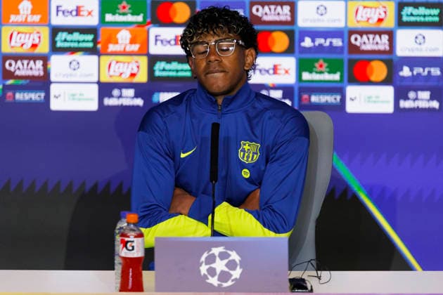 UEFA champions league - Atletico de Madrid vs Barcelona MADRID,SPAIN - 13 April:Lamine Yamal of FC Barcelona, Barca during the press conference, PK, Pressekonferenz prior to UEFA champions league 2025 26 match between Atletico de Madrid and Barcelona at Riyadh Air Metropolitano Stadium. (Photo by Guille Martinez f22photo) Madrid Riyadh Air Metropolitano Stadium Spain Copyright: xGuillermoxMartinezx