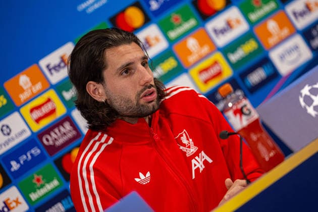 Football - UEFA Champions League - Quarter-Final - 2nd Leg - Liverpool FC v Paris Saint-Germain FC - MD-1 LIVERPOOL, ENGLAND - Monday, April 13, 2026: Liverpool s Dominik Szoboszlai during a press conference, PK, Pressekonferenz at Anfield ahead of the UEFA Champions League Quarter-Final 2nd Leg game between Liverpool FC and Paris Saint-Germain FC. (Photo by David Rawcliffe Propaganda) LIVERPOOL Anfield MERSEYSIDE ENGLAND  Copyright: xDavidxRawcliffex P2026-04-13-Liverpool_PSG_MD-1-78