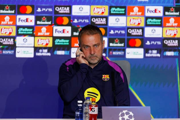 UEFA champions league - Atletico de Madrid vs Barcelona MADRID,SPAIN - 13 April:Head coach of Barcelona Hansi Flick during the press conference, PK, Pressekonferenz prior to UEFA champions league 2025 26 match between Atletico de Madrid and Barcelona at Riyadh Air Metropolitano Stadium. (Photo by Guille Martinez f22photo) Madrid Riyadh Air Metropolitano Stadium Spain Copyright: xGuillermoxMartinezx