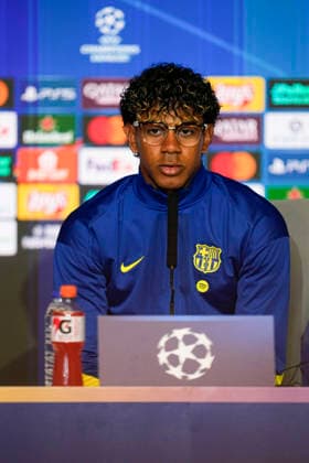 April 13, 2026, Madrid, Madrid, Spain: Lamine Yamal attends his press conference, PK, Pressekonferenz during the training day of FC Barcelona, Barca ahead the UEFA Champions League 2025 26 Quarter-Final Second Leg match against Atletico de Madrid at Riyadh Air Metropolitano on April 13, 2026, in Madrid, Spain. Madrid Spain - ZUMAa181 20260413_zaa_a181_246 Copyright: xOscarxJ.xBarrosox