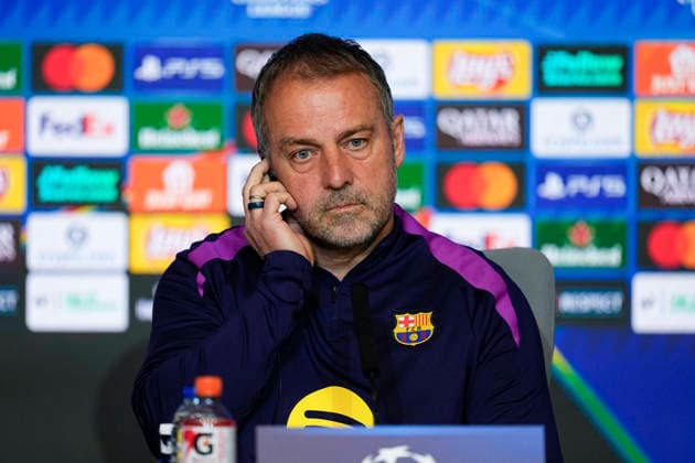 April 13, 2026, Madrid, Madrid, Spain: Hansi Flick attends his press conference, PK, Pressekonferenz during the training day of FC Barcelona, Barca ahead the UEFA Champions League 2025 26 Quarter-Final Second Leg match against Atletico de Madrid at Riyadh Air Metropolitano on April 13, 2026, in Madrid, Spain. FC Barcelona Training Session And Press Conference - UEFA Champions League 2025 26 Quarter-Final Second Leg - ZUMAa181 20260413_zaa_a181_237 Copyright: xOscarxJ.xBarrosox