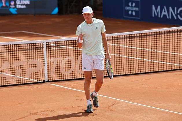 Ethan Quinn (USA), APRIL13, 2026 - Tennis : Quinn celebrate after point during singles 1st round match against Reilly Opelka on the Barcelona Open Banc Sabadell tennis tournament at the Real Club de Tenis de Barcelona in Barcelona, Spain. Noxthirdxpartyxsales  aflo_326843316