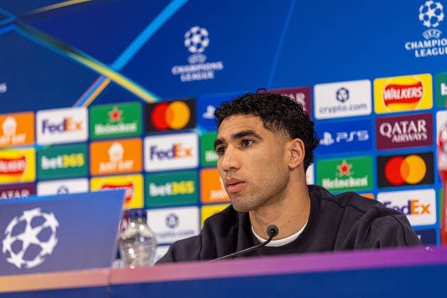 Football - UEFA Champions League - Quarter-Final - 2nd Leg - Liverpool FC v Paris Saint-Germain FC - MD-1 LIVERPOOL, ENGLAND - Monday, April 13, 2026: Paris Saint-Germain s Achraf Hakimi during a press conference, PK, Pressekonferenz at Anfield ahead of the UEFA Champions League Quarter-Final 2nd Leg game between Liverpool FC and Paris Saint-Germain FC. (Photo by David Rawcliffe Propaganda) LIVERPOOL Anfield MERSEYSIDE ENGLAND  Copyright: xDavidxRawcliffex P2026-04-13-Liverpool_PSG_MD-1-116